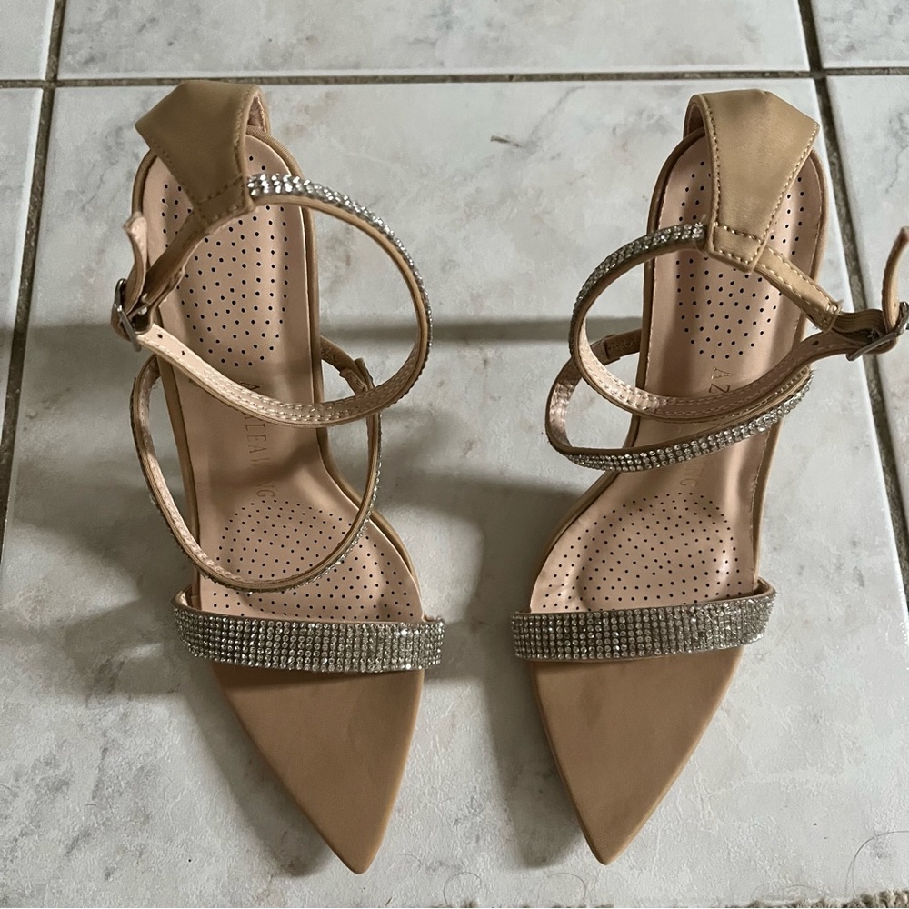 Nude Rhinestone Strappy Pointed-Toe Sandals - Women